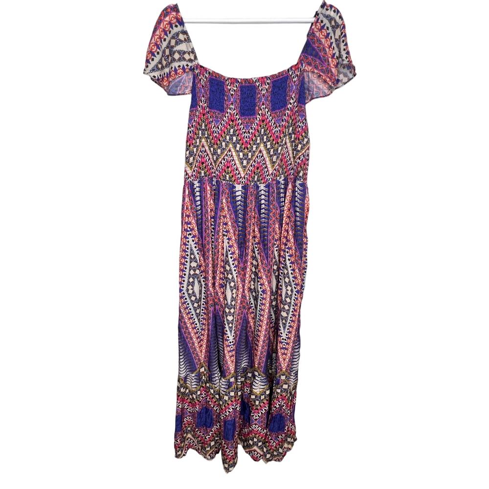 Anthropologie Off The Shoulder Ruffle Sleeve Smocked Midi Dress Women's Size 2X